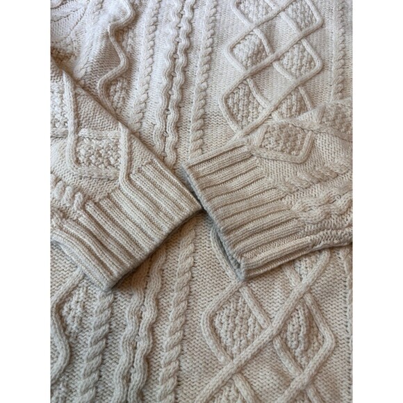 Woolovers Fisherman Cable Chunky Knit Turtleneck Sweater Women XL Wool Cream - Picture 2 of 6
